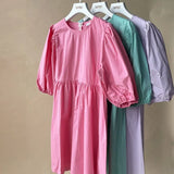 Babydoll Dress 100% Cotton Woman O-neck Short Mini Dress Lantern Sleeve Blouses Female A-line Ladies Dresses Summer