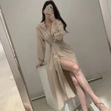 French Korean Style Design Long Shirt Dress Elegant Waist Lace Harajuku Dresses for Women Party Autumn New