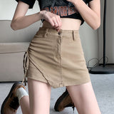Zingj Girl High Waist Denim Skirt Women's Summer Skirt Short Small Washed Retro Half Skirt Strap Wrapped Hip Skirt