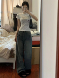 Summer Letter Print All Match T-shirts Casual O Neck Fairy Slim Cropped Tops Women Short Sleeve Harajuku Y2k Aesthetic