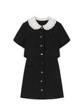 Summer Black Mini Shirt Dress Women Korean Fashion Elegant Vintage Sweet Peter Pan Collar Short Sleeve Party Vestidos