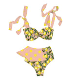 Women Floral 2021 Push-Up Padded Bra Ruffles Bandage Bikini Set Swimsuit Swimwear Bathing Suit Beachwear