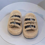 Zingj Size Wool Slippers 2024 Winter Star With Fashion Double Bar Belt Buckle Thick Bottom Warm Cotton Mop-Outfit