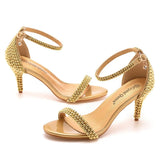 Cm Temperament Shallow Word With Fine Heel Sandals Imitation Pearl Wedding Shoes Sexy Fish Mouth Summer Sandals Size