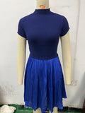 Zingj Parquet Small Turtleneck Dress Short Sleeve Pleated Knit Elegant Pure Color Slim Mini Dress Woman-Outfit