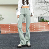 Color Women Flare Jeans Pants Button Down Pants Zipper Stretch Jeggings Elastic Denim Skinny Bootcut Casual Fashion