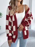 Autumn And Winter Lattice Lantern Sleeve Sweater Long Coat Women's