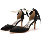 Cm Fine Heel Large-Size Sandals Banquet Women's Shoes Ribbon Beads High Heel Sandals And Ribbon Dress