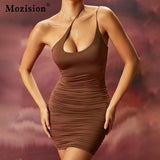 Diagonal Collar Sheath Ruched Mini Dress Women Summer Sleeveless Backless Bodycon Sexy Party Club Dress