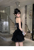 Y2k Black Mini Dress for Women 2023 New Summer Casual Tulle Bralette Sleeveless Lolita Birthday Cake Puff Female