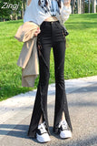 Black Split Y2k Pantalones High Waist Long Flare Pants Denim Zipper Fly Full Length Jeans Chic Women Streetwear