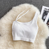 tops for womens crop top woman solid color tank top oblique shoulder sleeveless camis for women omighty