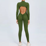 Zingj Zipper Long Sleeve Nude Yoga Jumpsuit Women Wear Fitness Sports Pants Tights-Outfit