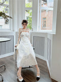 2 Piece Tie Dye White Long Slip Dress For Women 2022 Summer Backless A Line Ruffles Midi Ladies Elegant