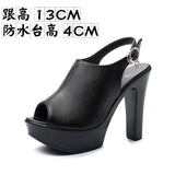 Korean Version Of Spring And Autumn Fish Mouth With Sandals Women's High Heel Waterproof Table Thick-Soled Cool High Heels Size Work