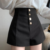 Women Korean Style Buttons Students Fashion Summer Basic Solid Simple High Waist All-match Casual Elegant Ladies