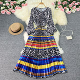 Zingj New Women's Dress Oversized Skirt Print Pleated Waist Lace Holiday