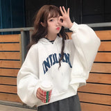 Women Hooded Oversize Thick Plus Velvet Loose False Two-piece Letter Print Womens Hoodie All-match Leisure Simple