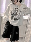 Detachable Long Sleeve Cotton T-shirt Women Japanese Cartoon Print Kawaii Graphic T Shirts Y2k Aesthetic Harajuku