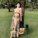 Zingj Retro Halter Dress Female V Collar Small Back Hollow Show Thin Holiday Fairy Skirt