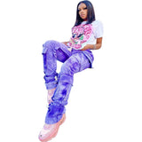 Dye Print Pocket Lace-Up Drawstring Stacked Sweatpants 2021 Women Winter Casual Sport Pants Trousers Streetwear Cargo