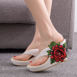 Waterproof Platform Slope Sandals Beach Flip-Flops Pins Pine Cake Embroidered Slippers