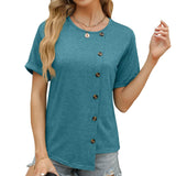 Zingj 2024 New Round Collar Button Irregular Splicing Loose T-Shirt Women-Outfit