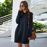 Autumn Winter O Neck Long Sleeve Women's Sweatshirt Dress 2021 New Fashion Solid Loose Pocket Ladies Mini Dress
