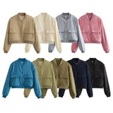 Color Jacket 2025 Stand Collar Double Pocket Solid Color Locomotive Ker Pilot Jacket Cotop
