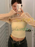 Sexy T Shirt Women Long Sleeve Slim Vintage T-shirt Lace Crop Top Streetwear Korean Style Grunge Aesthetic Cloak