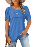 Women's Summer Round-Neck Short-Sleeved Chest Tuck Line Folded Blouse