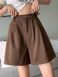 100% Cotton Korean Oversize 4Xl Shorts Women Harajuku High Waist Fashion Wide Leg Short Pants Summer Solid All Match