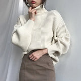 Vintage Thicken Striped Women Sweaters Autumn Winter Turtleneck Pullovers Jumpers Female Korean Knitted Tops femme