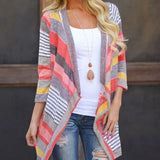 Women's 3/4 Sleeve Cardigans Striped Printed Open Front Draped Kimono Loose Cardigan 2021 Spring New