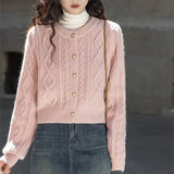 Zingj Spring And Autumn New Loose Short Sweater Jacket Korean Twist Round Collar Knit Cardigan Woman-Outfit