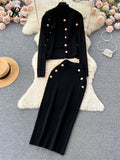 Winter Fashion Knitted Suits Women Slim Knit Vest+Elastic Long Skirt+Warm Cardigans 2023 OL Sweater Three Pieces