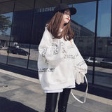 Women Winter Thicker Plus Velvet Warm Letter Printed Loose Pullovers Womens Oversize Harajuku Korean Hoodie Ladies
