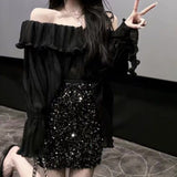 High-End New Suit Word-In-Word Temperamental Lotus Leaf Sweet Lute Skirt Fashion