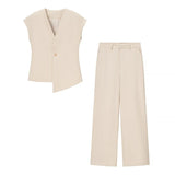 New V-Neck Asymmetric Vest Simple Jump Trouser