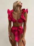 Women Floral 2024 Push-Up Padded Bra Ruffles Bandage Bikini Set Swimsuit Swimwear Bathing Suit Beachwear