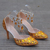 Tuxedo Diamond Wedding Shoes 9 Fine Heel Pointed Sandals Luxury Water Drill Wedding Shoes