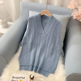 new sweater vest women spring and autumn new loose Korean version of the short woolen vest V-neck sleeveless