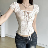 Aesthetic Puff Short Sleeve Floral TeeOutfit
