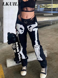 Vintage Printed Jeans Women High Waist Streetwear Y2K 90S Baggy Jeans Pants Denim Trousers Harajuku Cargo Straight