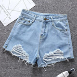 2021 New Summer Women Wide Leg Hole Black Denim Shorts Casual Female Streetwear Loose Solid Color White Jeans