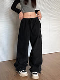 Zingj Multi-Pocket Wide Leg Cargo Pants Female Autumn New Style Do Old Loose Versatile Draw Rope Straight Tube Pants