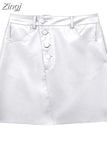 Silver Mini Skirts For Women Faux Leather High Waist Short Skirt Woman Fashion Pockets Streetwear Y2k Women's Summer
