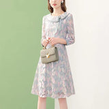 Blue Lace Dress French Floral Dress Female 2022 Spring New Women A-line O-neck Sweet Dresses Streetwear