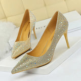 Zingj Korean Version Of Fashion Banquet Women's Shoes Thin Heel Shallow Mouth Pointed Head Sexy Show Thin Water Diamond Color Diamond High Heel Single