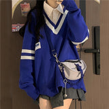 Harajuku Sweater Women Y2k Preppy Style Vintage Jumpers Ladies V-neck Oversized Streetwear Chic Pullover Casual